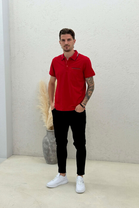 T-SHIRT ME JAKE POLO PER MESHKUJ NE NGJYRE KUQE - 2