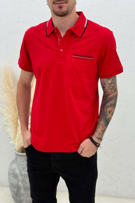 T-SHIRT ME JAKE POLO PER MESHKUJ NE NGJYRE KUQE - 4