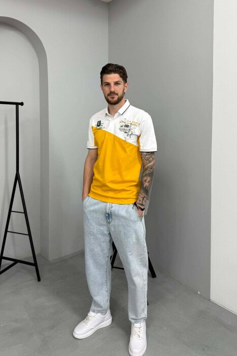 T-SHIRT ME JAKE POLO PER MESHKUJ NE NGJYRE TE BARDHE ME TE VERDHE - 4