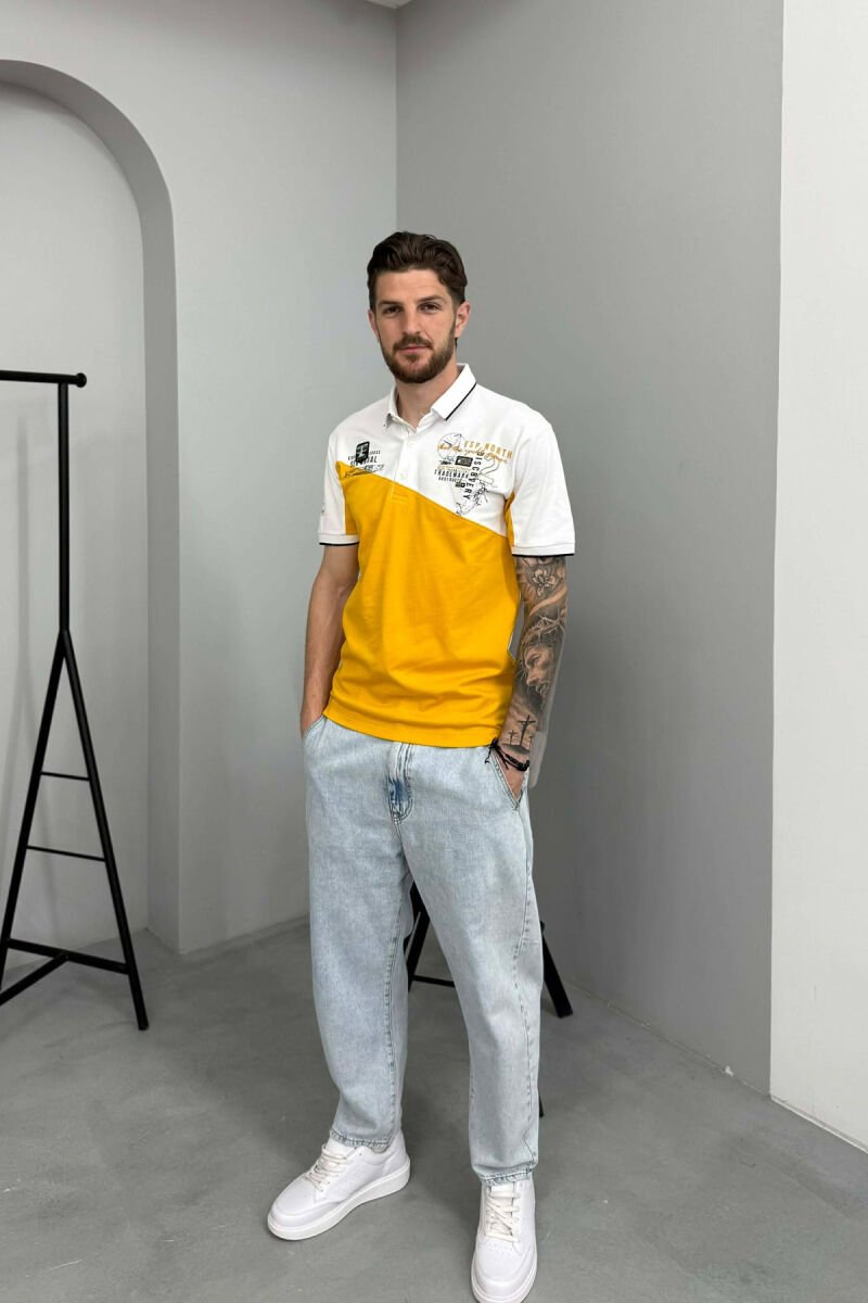 T-SHIRT ME JAKE POLO PER MESHKUJ NE NGJYRE TE BARDHE ME TE VERDHE - 4