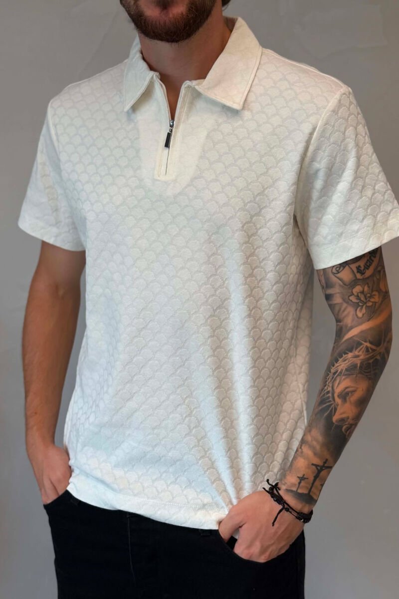T-SHIRT ME JAKE POLO PER MESHKUJ NE NGJYRE TE BARDHE - 4