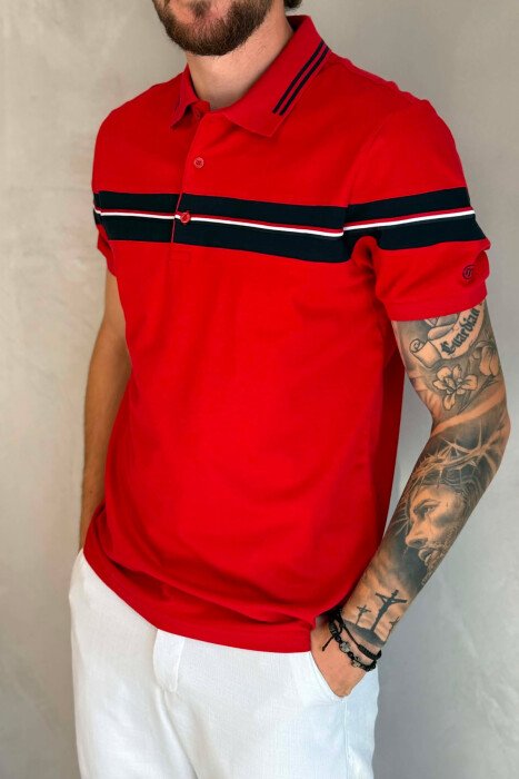 T-SHIRT ME JAKE POLO PER MESHKUJ NE NGJYRE TE KUQE - 2