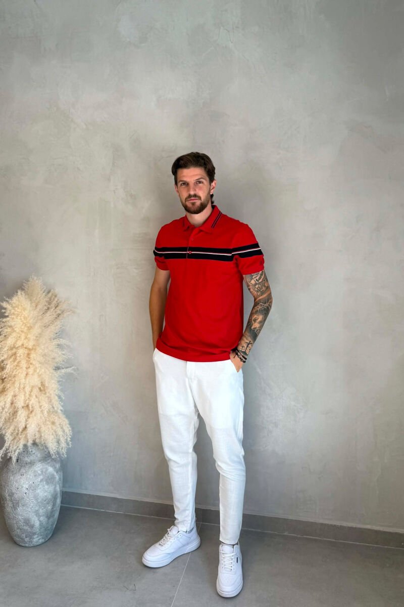 T-SHIRT ME JAKE POLO PER MESHKUJ NE NGJYRE TE KUQE - 3