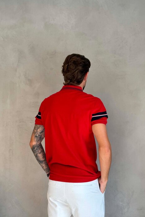 T-SHIRT ME JAKE POLO PER MESHKUJ NE NGJYRE TE KUQE - 4