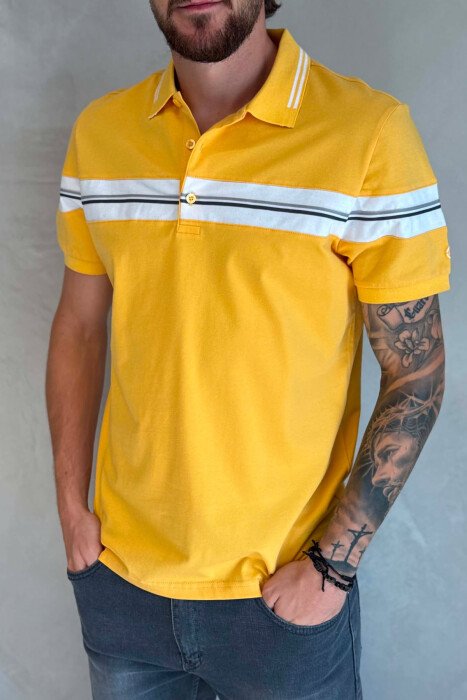 T-SHIRT ME JAKE POLO PER MESHKUJ NE NGJYRE TE VERDHE - 2