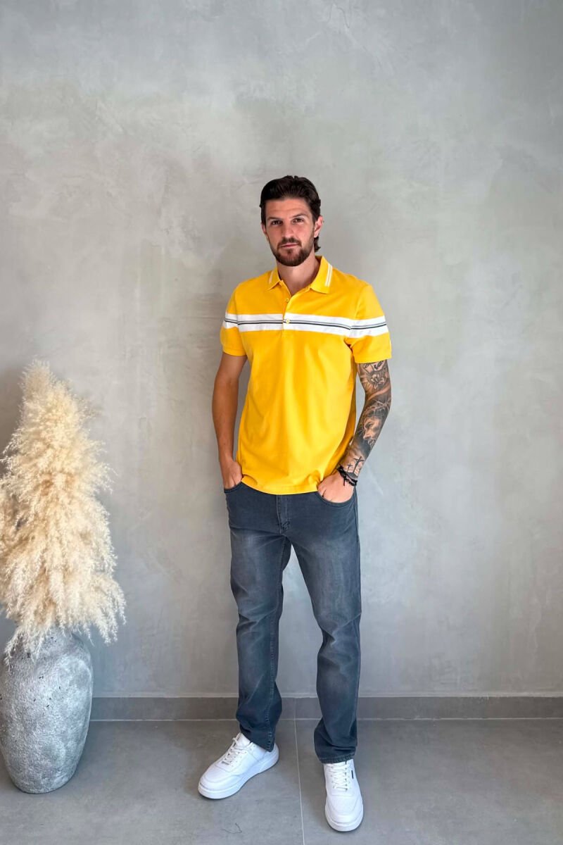 T-SHIRT ME JAKE POLO PER MESHKUJ NE NGJYRE TE VERDHE - 3