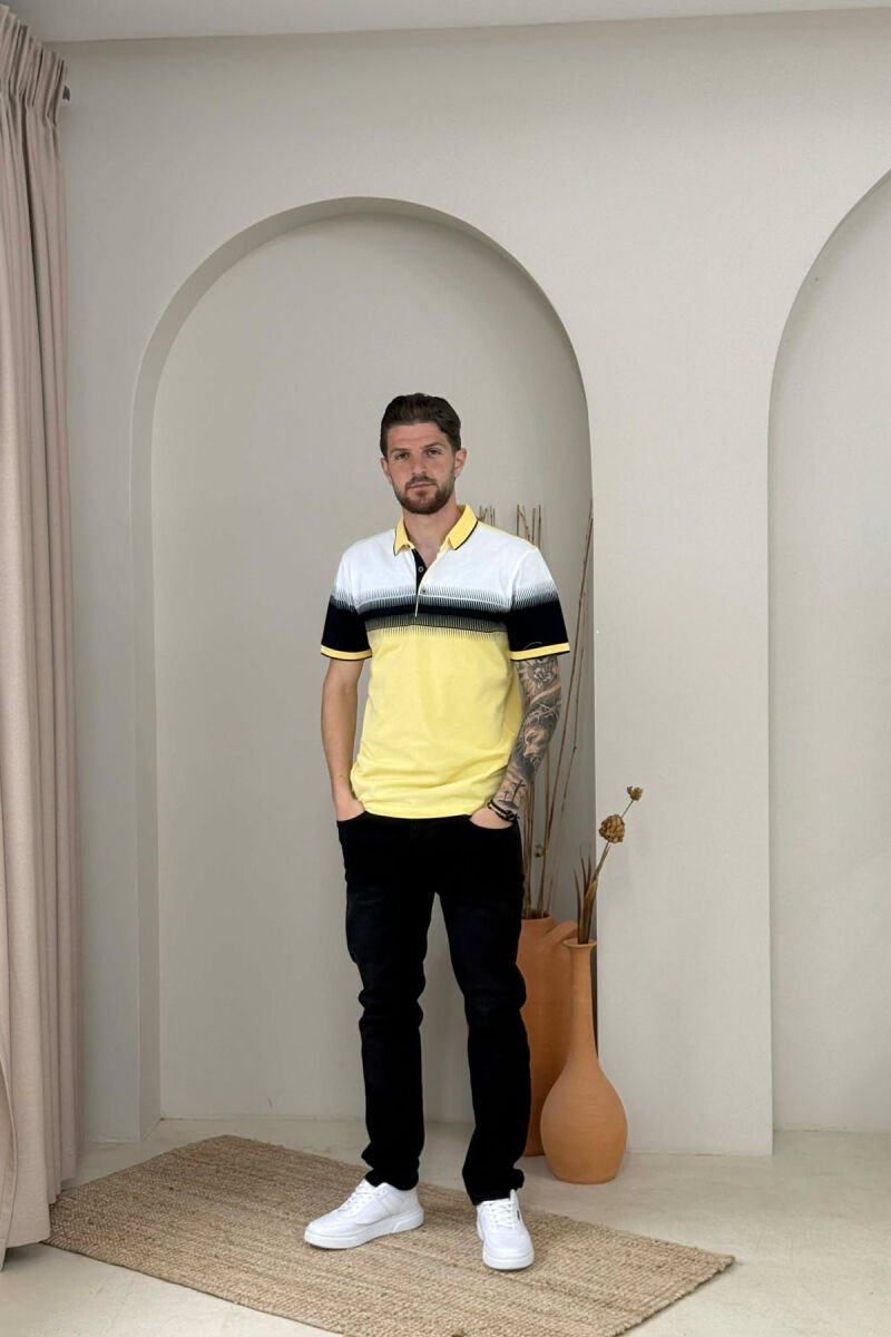 T-SHIRT ME JAKE POLO PER MESHKUJ NE NGJYRE TE VERDHE - 3