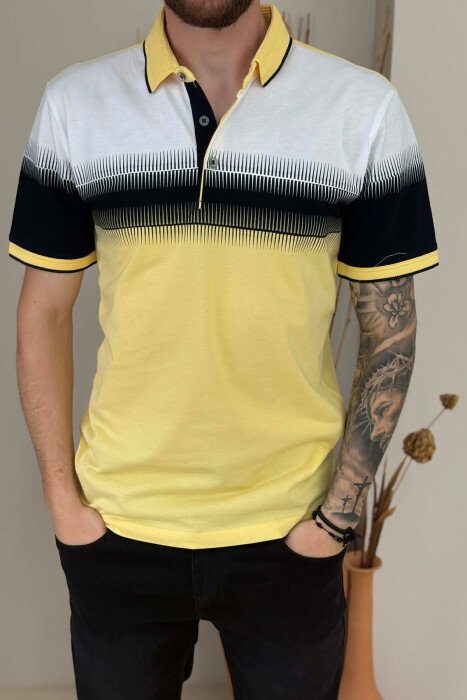 T-SHIRT ME JAKE POLO PER MESHKUJ NE NGJYRE TE VERDHE - 4