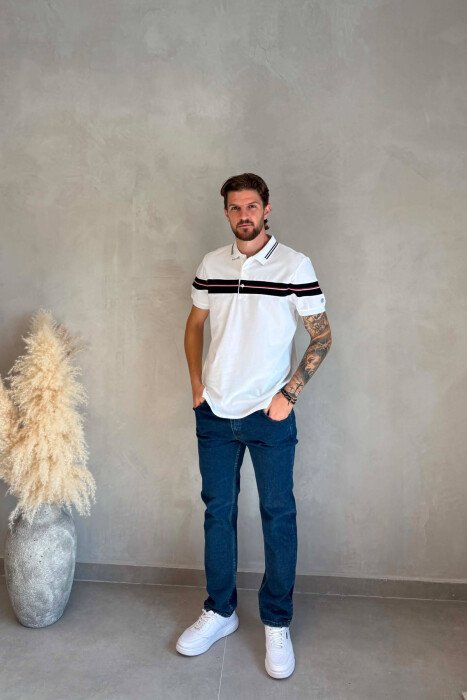 T-SHIRT ME JAKE POLO PER MESHKUJ NE NGJYRE TE BARDHE - 3