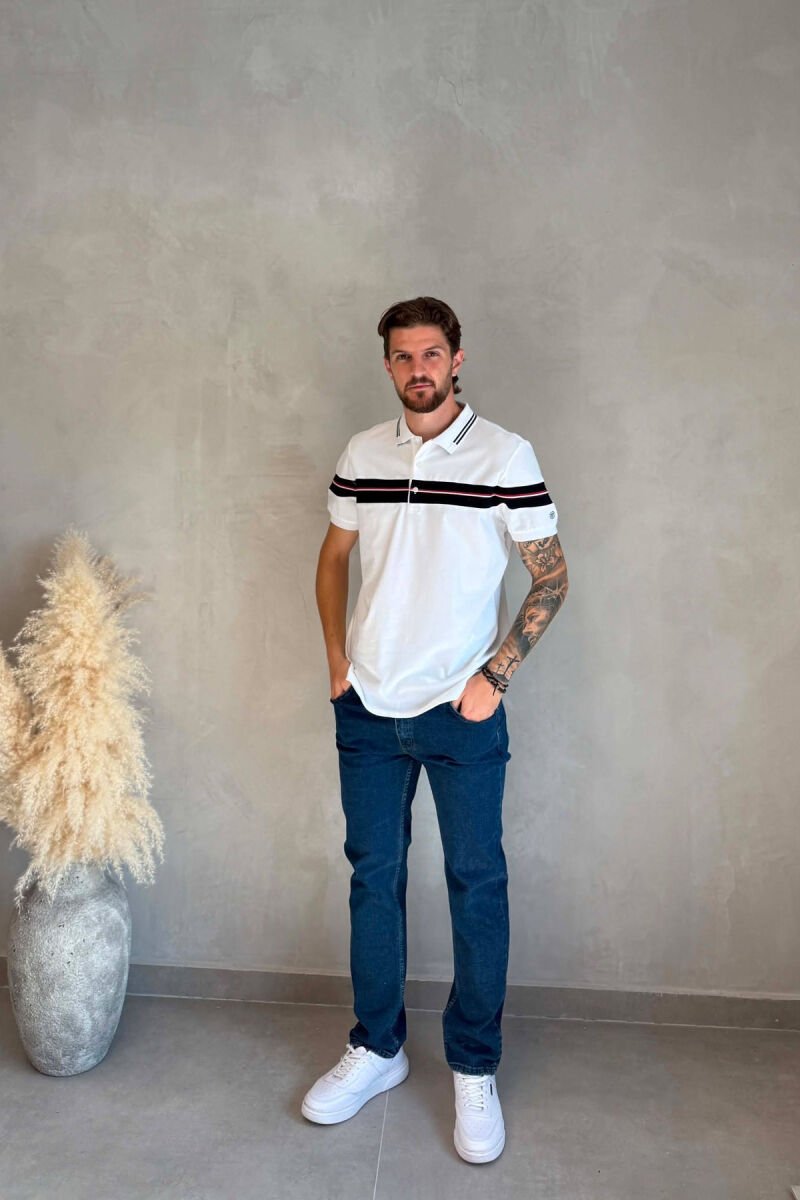 T-SHIRT ME JAKE POLO PER MESHKUJ NE NGJYRE TE BARDHE - 3