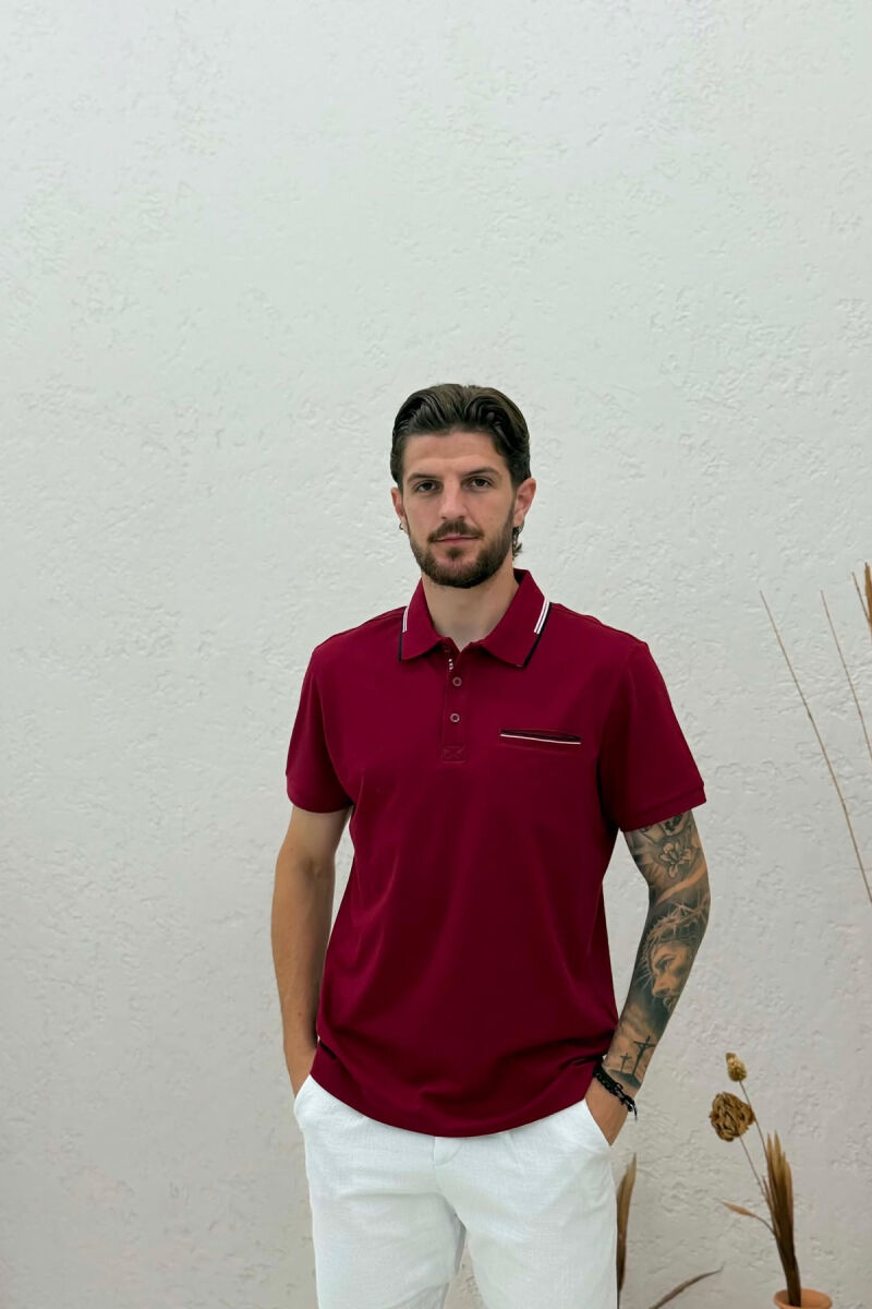 T-SHIRT ME JAKE POLO PER MESHKUJ NE NGJYRE VISHNJE - 1