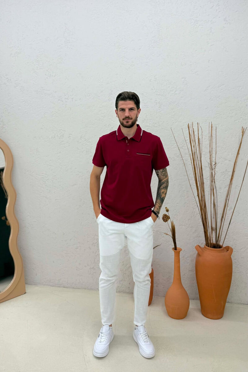 T-SHIRT ME JAKE POLO PER MESHKUJ NE NGJYRE VISHNJE - 3