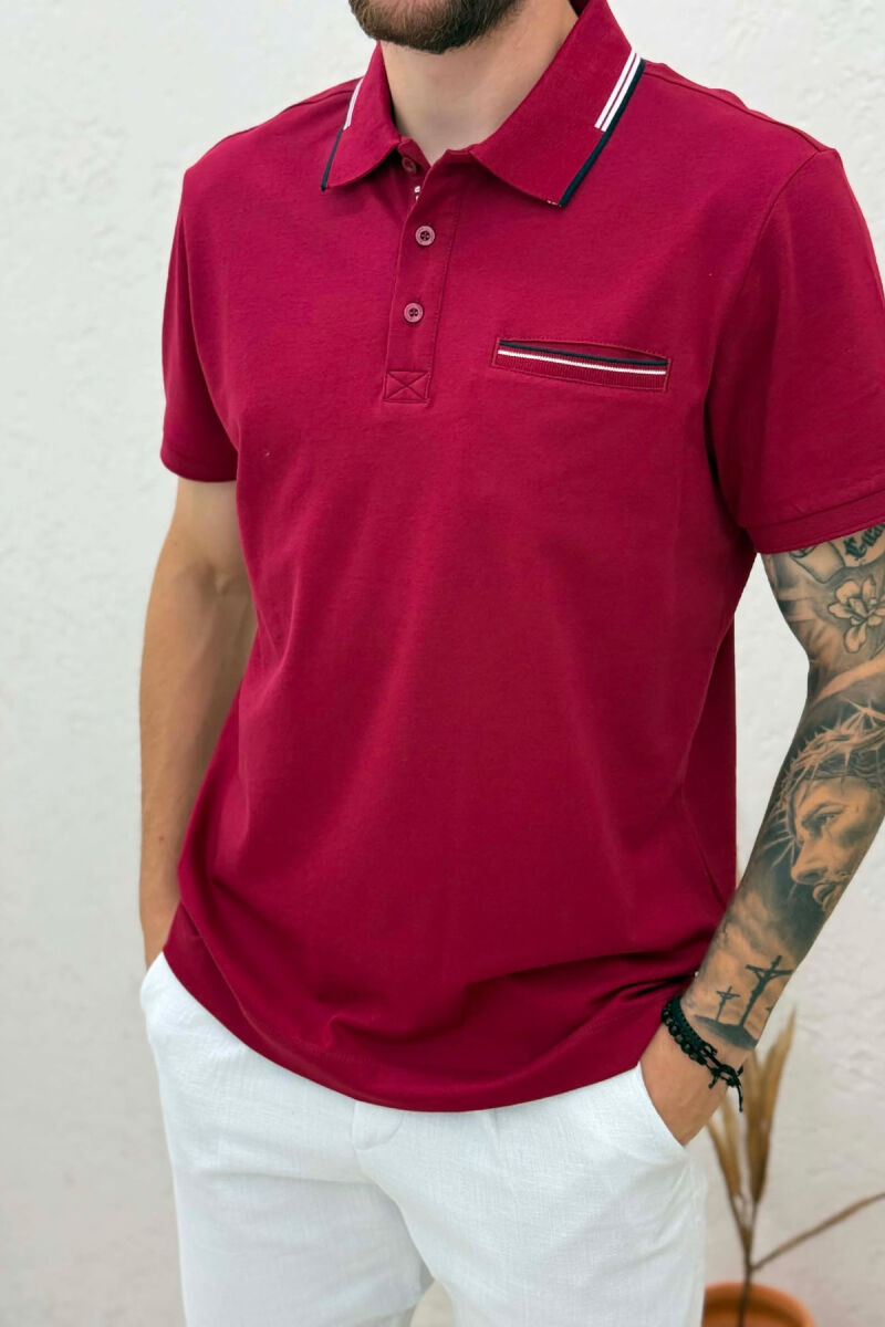 T-SHIRT ME JAKE POLO PER MESHKUJ NE NGJYRE VISHNJE - 4