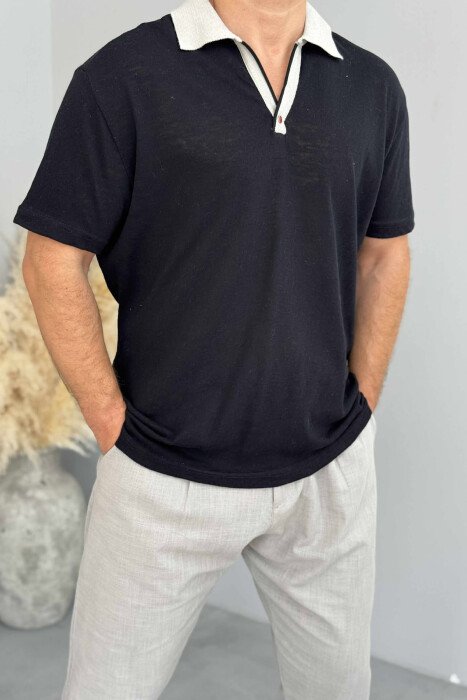 T-SHIRT ME JAKË POLO PËR MESHKUJ NË NGJYRËN E ZEZË - 2