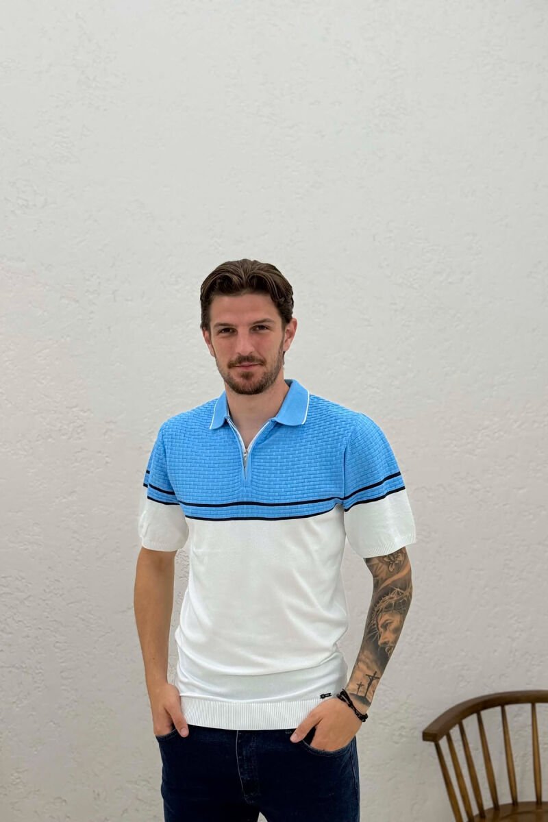 T-SHIRT ME JAKE POLO PER MESHKUJ NE NGJYRE BLU TE ZBARDHUR - 1