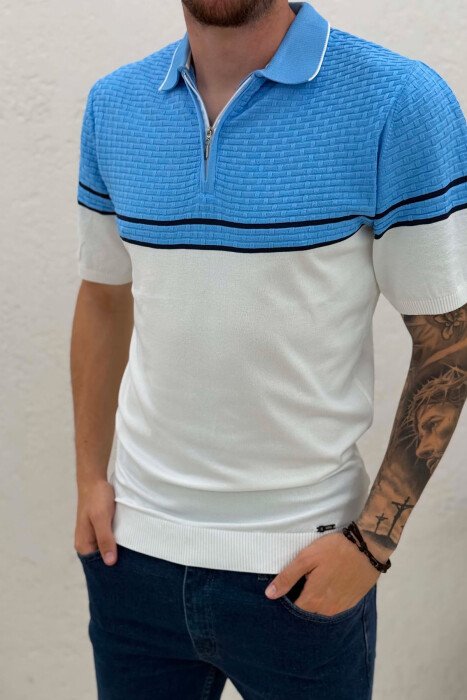 T-SHIRT ME JAKE POLO PER MESHKUJ NE NGJYRE BLU TE ZBARDHUR - 2
