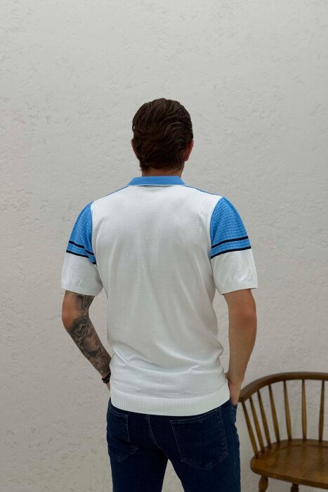 T-SHIRT ME JAKE POLO PER MESHKUJ NE NGJYRE BLU TE ZBARDHUR - 4