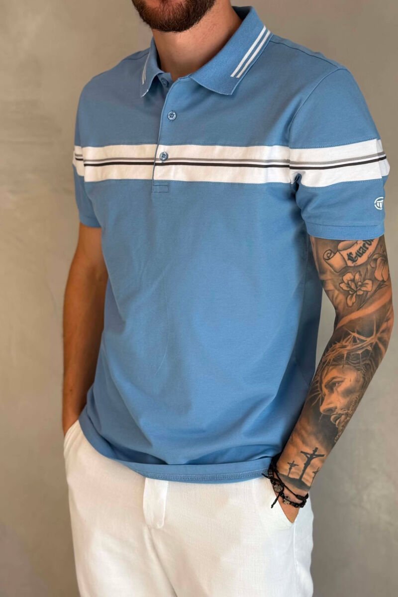 T-SHIRT ME JAKE POLO PER MESHKUJ NE NGJYRE BLU TE ZBARDHUR - 2