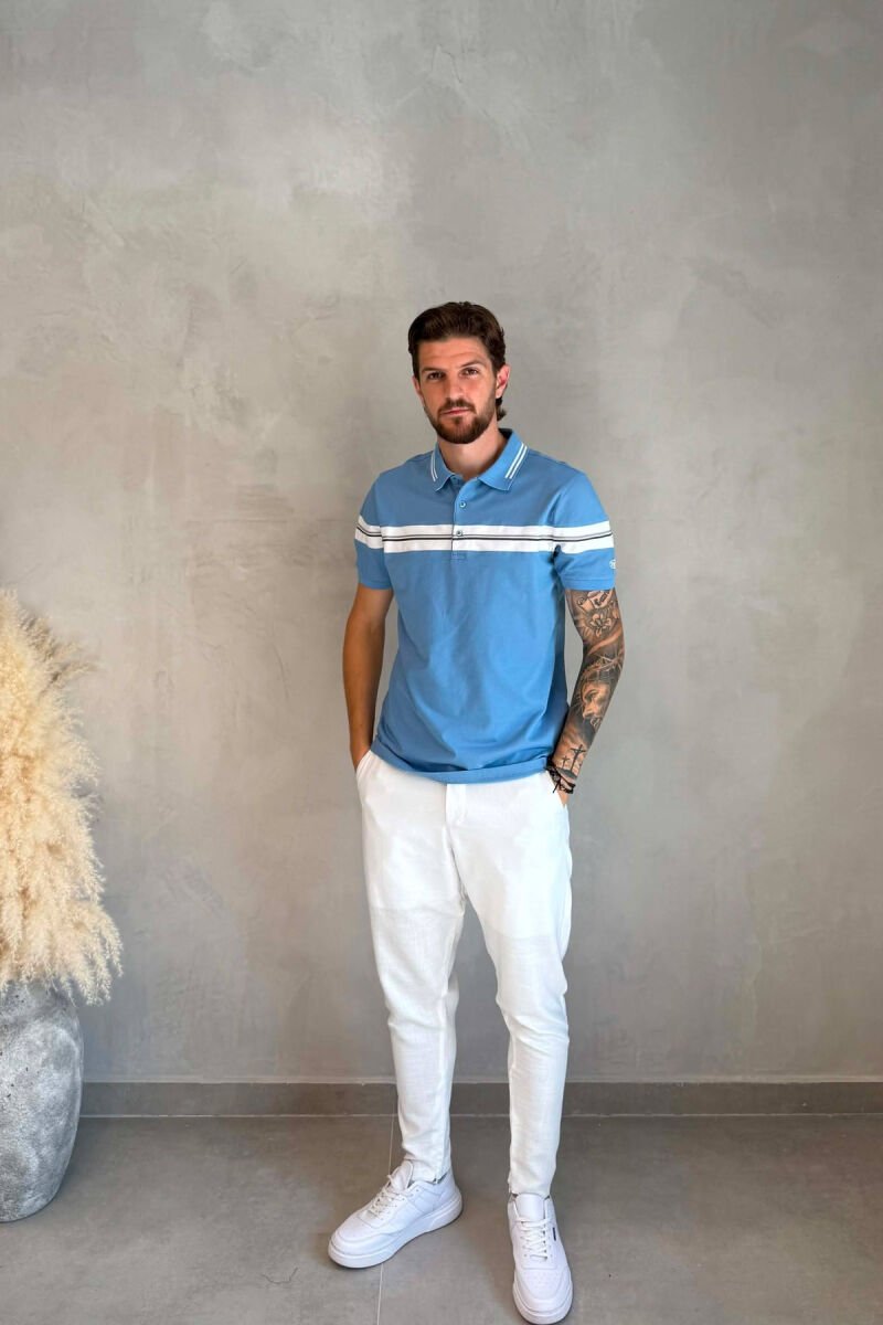 T-SHIRT ME JAKE POLO PER MESHKUJ NE NGJYRE BLU TE ZBARDHUR - 3