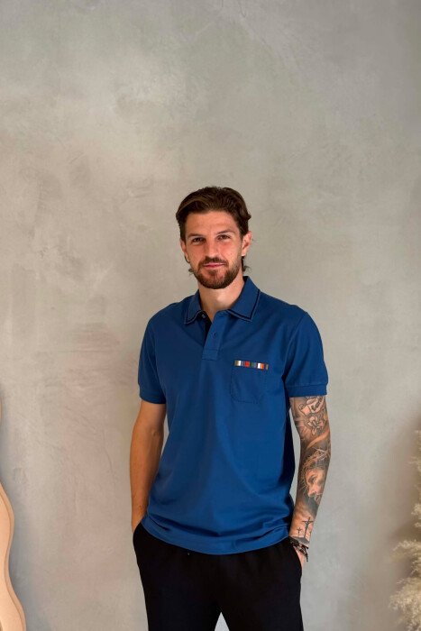 T-SHIRT ME JAKE POLO PER MESHKUJ NE NGJYRE BLU - KLAUDIO FASHION