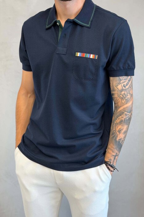 T-SHIRT ME JAKE POLO PER MESHKUJ NE NGJYRE BLU TE ERRET - 4