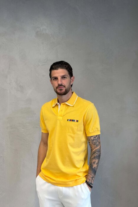T-SHIRT ME JAKE POLO PER MESHKUJ NE NGJYRE TE VERDHE - KLAUDIO FASHION