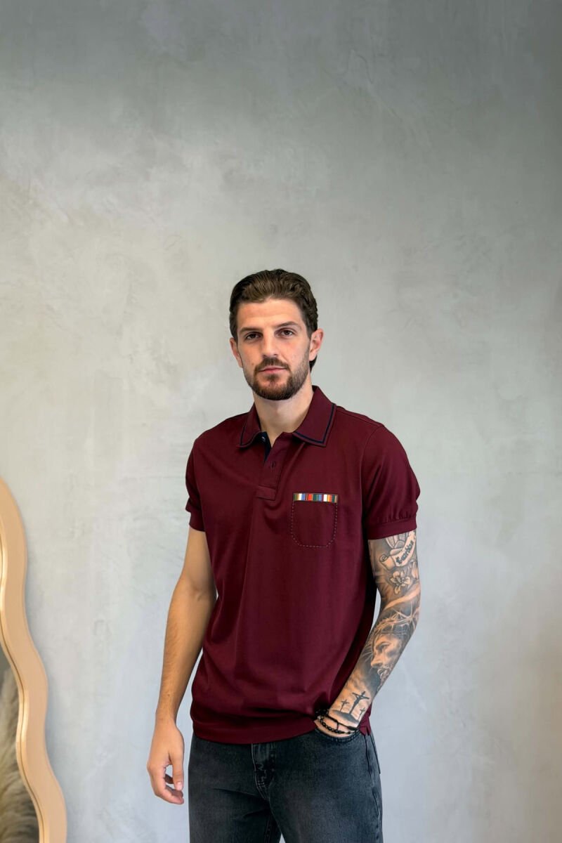 T-SHIRT ME JAKE POLO PER MESHKUJ NE NGJYRE VISHNJE - 1