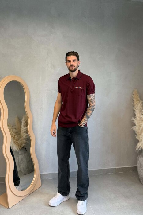 T-SHIRT ME JAKE POLO PER MESHKUJ NE NGJYRE VISHNJE - 3