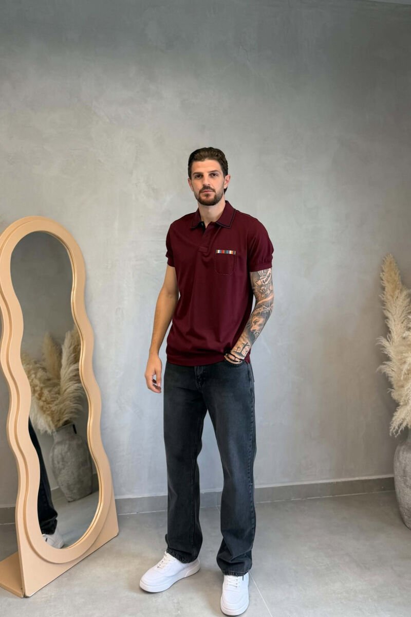 T-SHIRT ME JAKE POLO PER MESHKUJ NE NGJYRE VISHNJE - 3