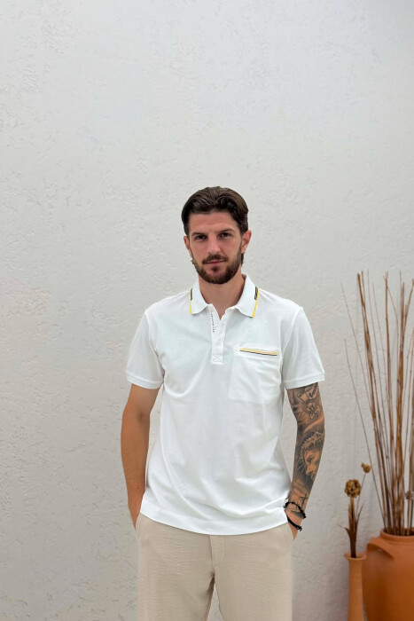 T-SHIRT ME JAKE POLO PER MESHKUJ NE NGJYRE TE BARDHE 