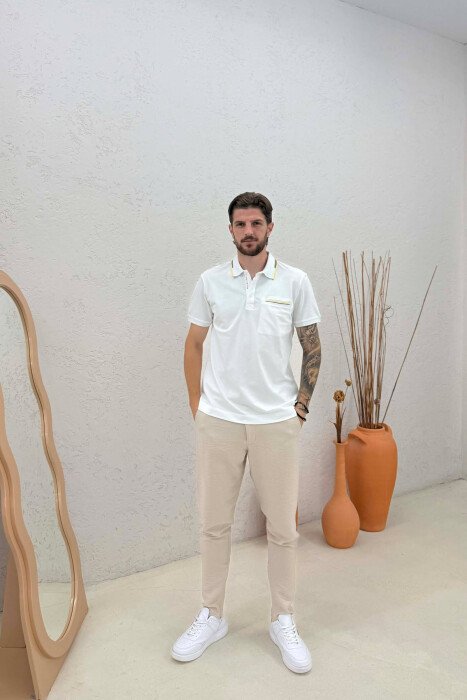 T-SHIRT ME JAKE POLO PER MESHKUJ NE NGJYRE TE BARDHE - 3