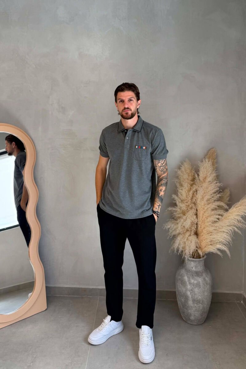 T-SHIRT ME JAKE POLO PER MESHKUJ NE NGJYRE GRI - 3