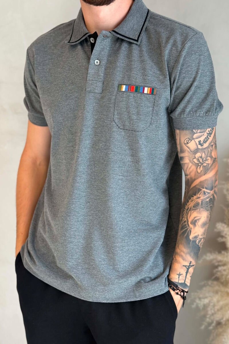 T-SHIRT ME JAKE POLO PER MESHKUJ NE NGJYRE GRI - 4