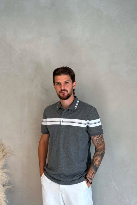 T-SHIRT ME JAKE POLO PER MESHKUJ NE NGJYRE GRI TE ERRET - KLAUDIO FASHION