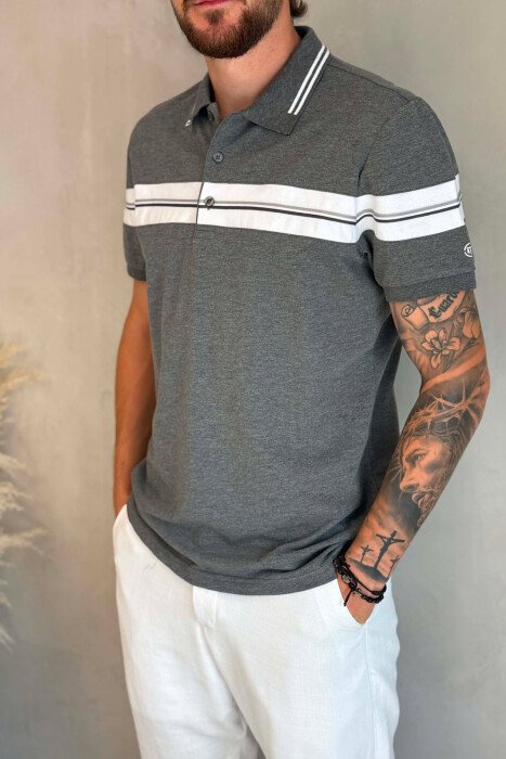 T-SHIRT ME JAKE POLO PER MESHKUJ NE NGJYRE GRI TE ERRET - 2