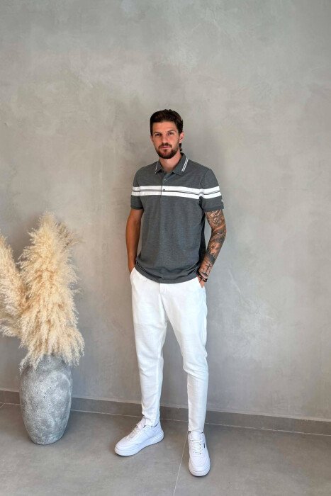 T-SHIRT ME JAKE POLO PER MESHKUJ NE NGJYRE GRI TE ERRET - 3