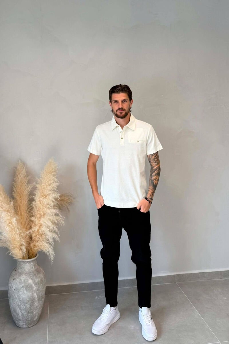 T-SHIRT ME JAKE POLO PER MESHKUJ NE NGJYRE TE BARDHE - 3