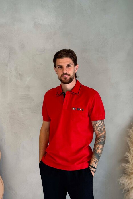 T-SHIRT ME JAKE POLO PER MESHKUJ NE NGJYRE TE KUQE - KLAUDIO FASHION