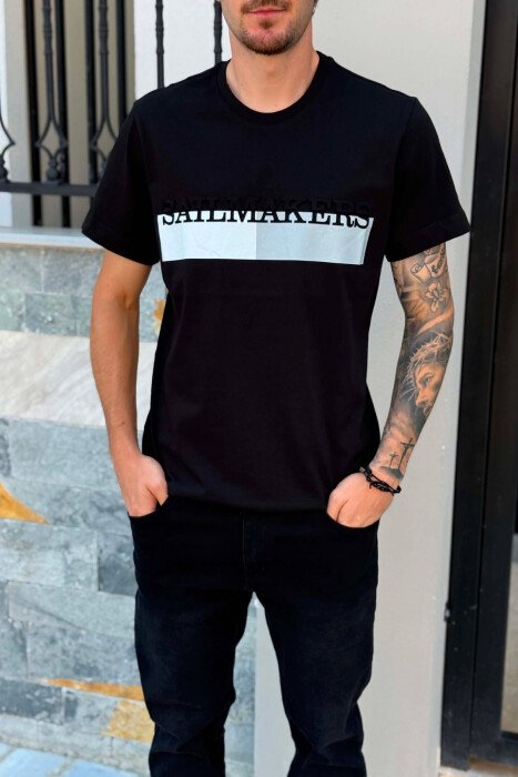T-SHIRT ME JAKE RRETHORE ME SHKRIME PARA PER MESHKUJ NE NGJYRE TE ZEZE - 2