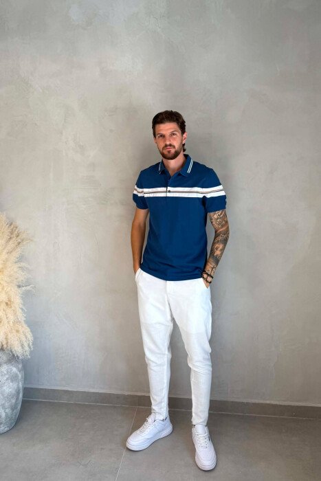 T-SHIRT ME JAKE POLO PER MESHKUJ NE NGJYRE BLU - 3