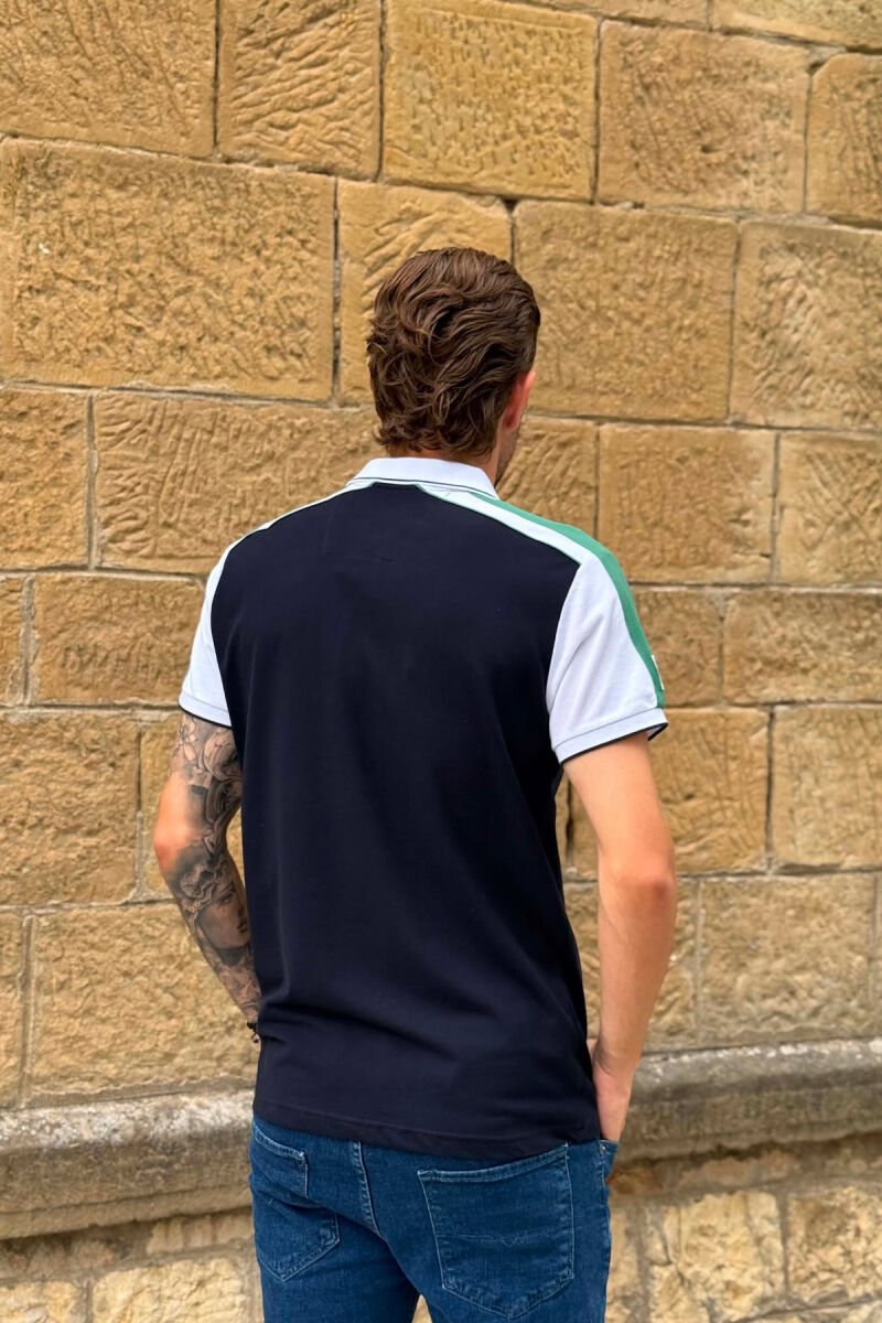 T-SHIRT ME JEKE POLO DHE ME LOGO TE VOGEL PER MESHKUJ NE NGJYRE BLU DHE JESHILE - 3