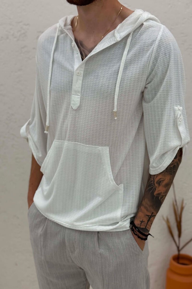 T-SHIRT ME KAPUC PER MESHKUJ NE NGJYRE TE BARDHE - 4
