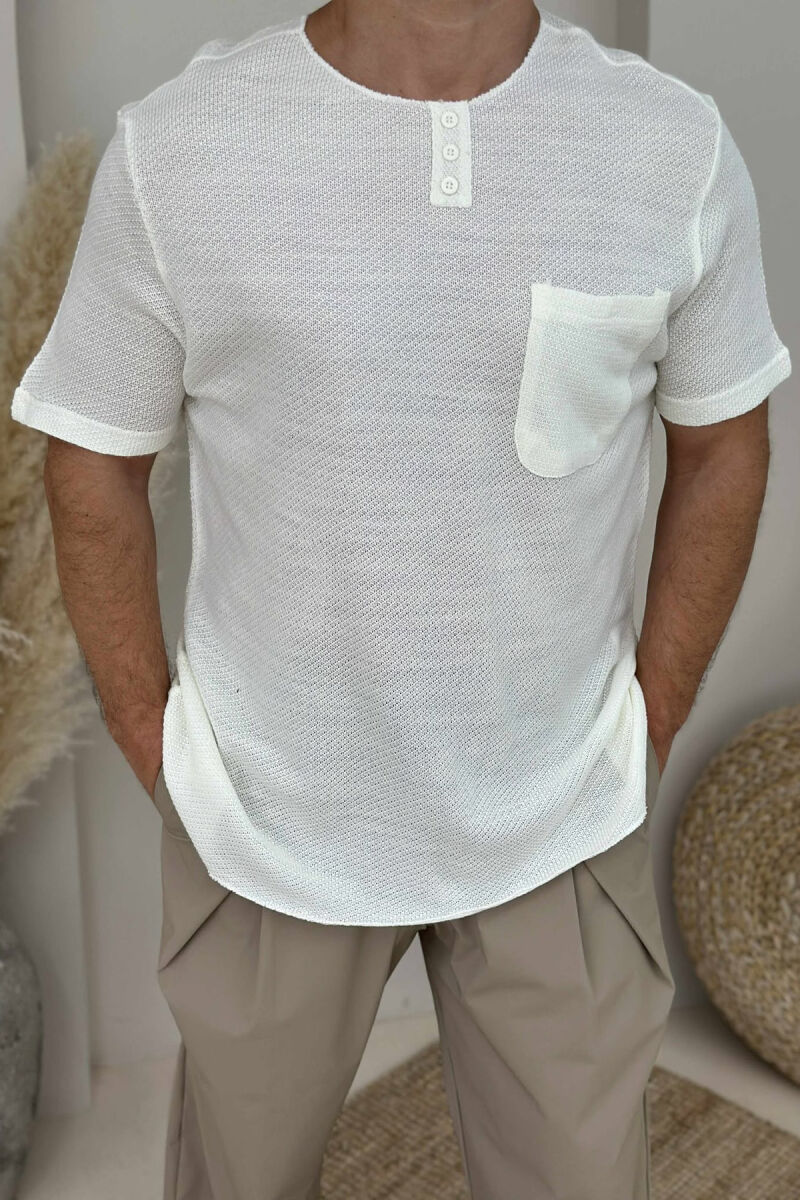 T-SHIRT ME KOPSA ME DETAJIN E XHEPIT PËR MESHKUJ NË NGJYRËN KREM - 3