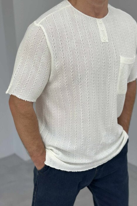 T-SHIRT ME KOPSA ME DETAJIN E XHEPIT PËR MESHKUJ NË NGJYRËN KREM - 2