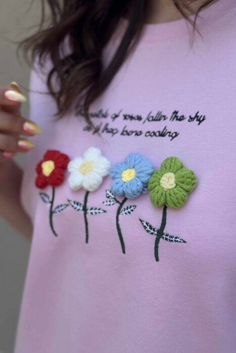 T-SHIRT ME LULE TË QËNDISURA PËR FEMRA NË NGJYRËN ROZË - 3