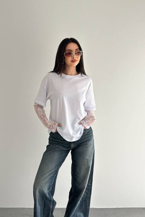 T-SHIRT ME MENGE DANTELLE PER FEMRA NE NGJYRE TE BARDHE - KLAUDIO FASHION