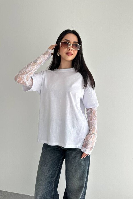 T-SHIRT ME MENGE DANTELLE PER FEMRA NE NGJYRE TE BARDHE - 3