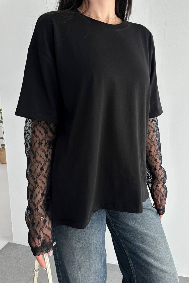 T-SHIRT ME MENGE DANTELLE PER FEMRA NE NGJYRE TE ZEZE - 2