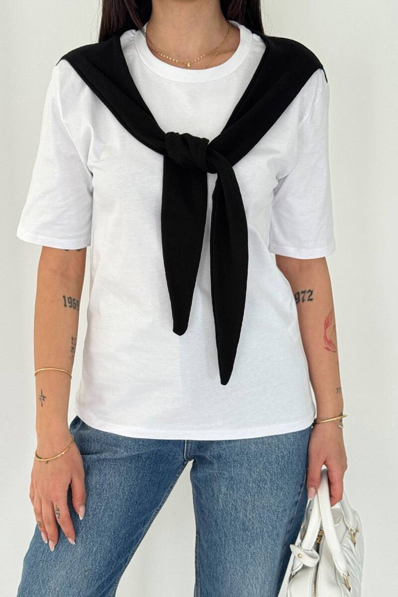 T-SHIRT ME SHALL PER FEMRA NE NGJYRE TE BARDHE ME TE ZEZE - 1
