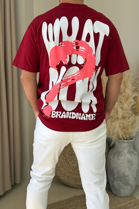 T-SHIRT ME SHKRIME DHE DIZAJN PËR MESHKUJ NË NGJYRËN VISHNJË - 7